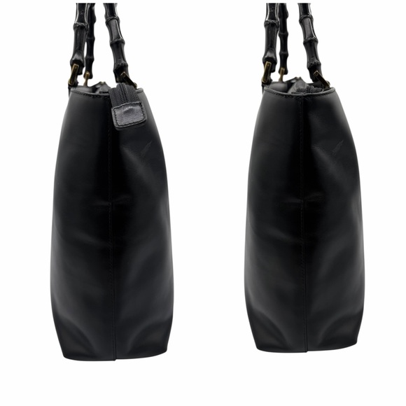 Gucci Vintage Bamboo Top Handle Black Leather Bag w/ unbranded Strap + COA - Picture 5 of 16